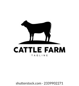 Cow Logo, Cattle Farm Vector, Silhouette Simple Minimalist Design Illustration, Symbol Template
