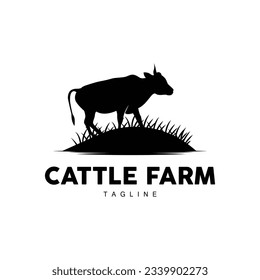 Cow Logo, Cattle Farm Vector, Silhouette Simple Minimalist Design Illustration, Symbol Template