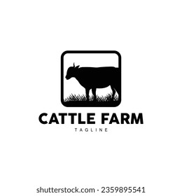 Cow Logo, Cattle Farm Vector, Silhouette Simple Minimalist Design Illustration, Symbol Template