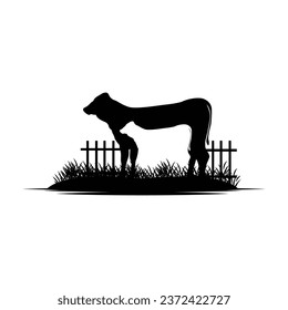 Cow Logo, Cattle Farm Vector, Silhouette Simple Minimalist Design Illustration, Symbol Template