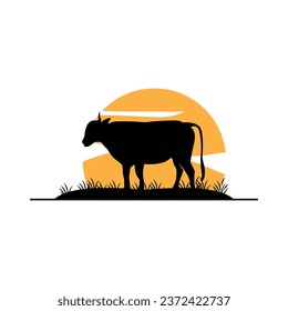 Cow Logo, Cattle Farm Vector, Silhouette Simple Minimalist Design Illustration, Symbol Template