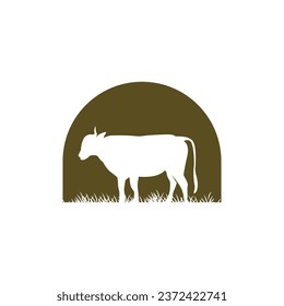 Logotipo de vaca, Vector de granja bovina, Ilustración de diseño minimalista simple de silueta, plantilla de símbolo
