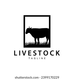 Logotipo de vaca, Vector de granja bovina, Ilustración de diseño minimalista simple de silueta, plantilla de símbolo