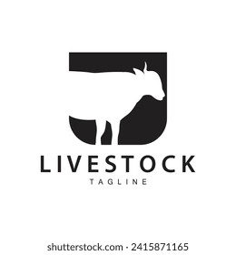 Cow Logo, Cattle Farm Vector, Silhouette Simple Minimalist Design Illustration, Symbol Template