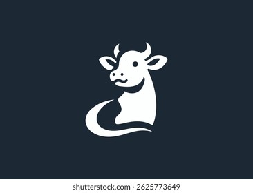 Logotipo de vaca para laticínios, fazendas ou marcas relacionadas a alimentos orgânicos.