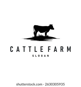 cow logo design cattle farm concept with simple concept black silhouette cow animal illustration templet livestock farm symbol