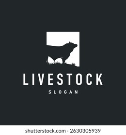 cow logo design cattle farm concept with simple concept black silhouette cow animal illustration templet livestock farm symbol