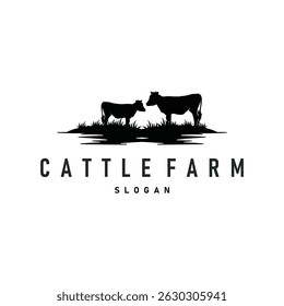 cow logo design cattle farm concept with simple concept black silhouette cow animal illustration templet livestock farm symbol