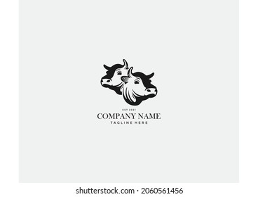 Cow logo design. Farm animal logo inspiration. Flat design. Vector illustration concept