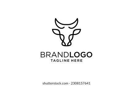 Logo-Design der Kuh, Kuhkopf, Kuh-Gesicht, Linie-Kunst, Monoline
