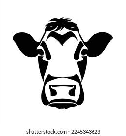Diseño del logotipo de vaca . Ilustración vectorial eps 10. La cabeza de una vaca con una nariz larga y una oreja corta se muestra en blanco y negro sobre un fondo blanco