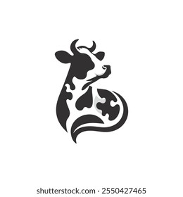 Logotipo de la vaca. Vector de diseño de logotipo de producto de granja de vacas. Plantilla de logotipo de leche natural fresca