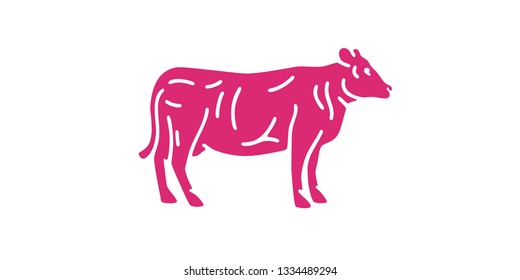 Cow logo. Farm template. Simple cartoon design icon, emblem. View from side, profile. Realistic silhouette. Flat style vector illustration.