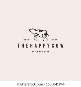 cow logo hipster retro vintage vector icon illustration	