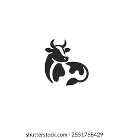 Diseño de Vector plano de icono de logotipo de vaca