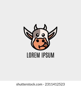 Cow logo mascot template. Cute cartoon vector cow face.
