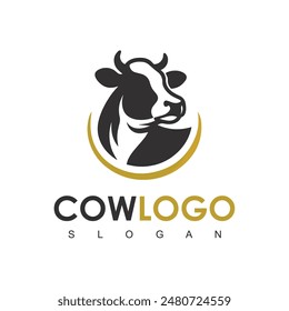 Logo de Cow. Vector de diseño de logotipo de producto Premium Cow farm. Logo de Antiguas Cattle Angus Beef