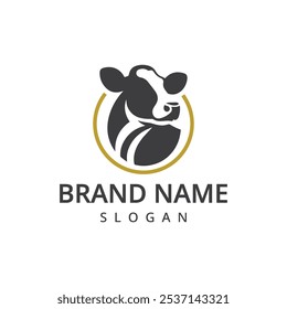 Logotipo de la vaca. Vector de diseño de logotipo de producto de granja de vacas de Premium. Logotipo de Antiguas Cattle Angus Beef