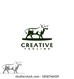 Cow logo with silhouette style design vector 