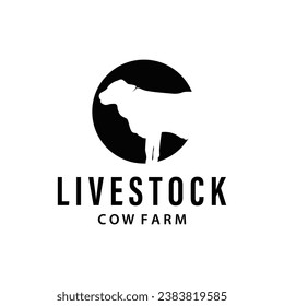 Cow Logo, Simple Cattle Farm Design, Livestock Silhouette, Vector Badge For Business Brand