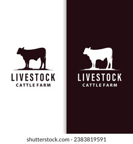 Cow Logo, Simple Cattle Farm Design, Livestock Silhouette, Vector Badge For Business Brand