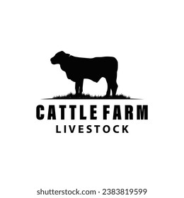 Cow Logo, Simple Cattle Farm Design, Livestock Silhouette, Vector Badge For Business Brand