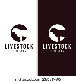 Cow Logo, Simple Cattle Farm Design, Livestock Silhouette, Vector Badge For Business Brand