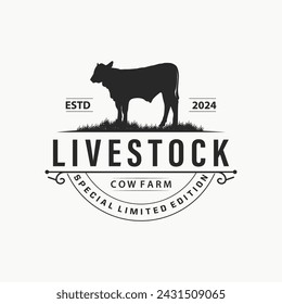 Logo De Vaca, Diseño Simple De Granja De Ganado, Silueta De Ganado, Insignia Vectorial Para Marca De Negocio