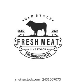 Cow Logo, Simple Cattle Farm Design, Livestock Silhouette, Vector Badge For Business Brand