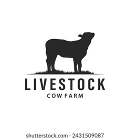 Cow Logo, Simple Cattle Farm Design, Livestock Silhouette, Vector Badge For Business Brand