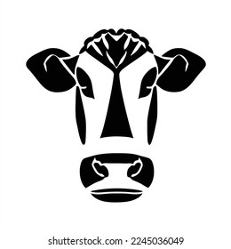 Cow logo template. isolated. A cow's head with a large, black, round, horn on it's head, with a white background