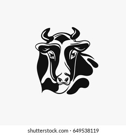 Cow logotype. Vector cow head isolated on white background. Black and white animal logo.