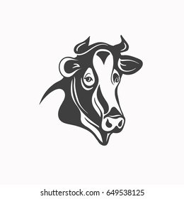 Cow logotype. Vector cow head isolated on white background. Black and white animal logo.