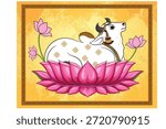 The "Cow, Lotus, frame Vector Design" is primarily associated with the traditional Indian Pichwai art style, often depicting a sacred cow Kamdhenu surrounded by lotus flowers within a decorative border. 