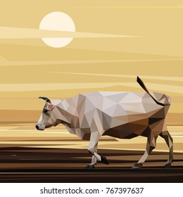 Cow low poly design. Triangle vector illustration.