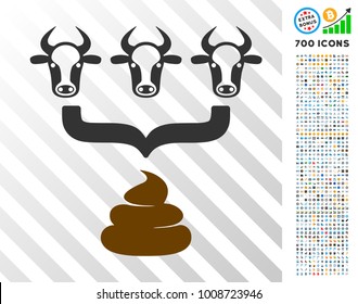 Cow Manure Aggregator Funnel pictograph with 700 bonus bitcoin mining and blockchain symbols. Vector illustration style is flat iconic symbols designed for crypto currency websites.