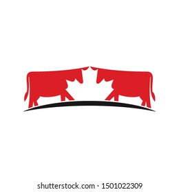 Cow and Maple Logo. Canada Symbol. Vector Icon.