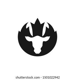 Cow and Maple Logo. Canada Symbol. Vector Icon.