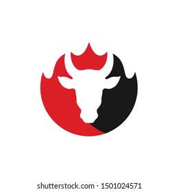 Cow and Maple Logo. Canada Symbol. Vector Icon.