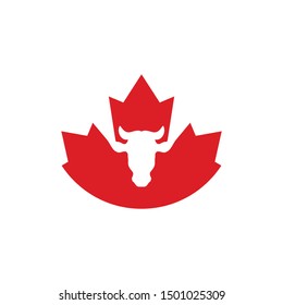 Cow and Maple Logo. Canada Symbol. Vector Icon.