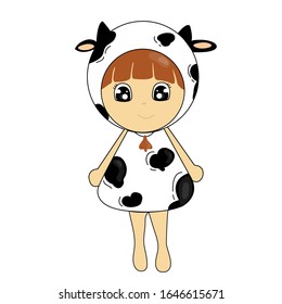 Cow Mascot Girl is hand drawn in vector.