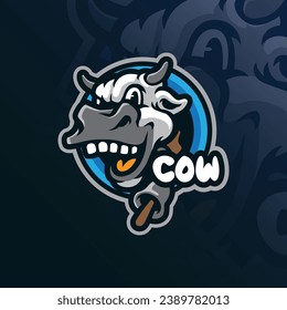 Cow mascot logo design vector with concept style for badge, emblem and t shirt printing. Smart cow head illustration.