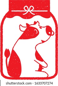 Cow and milk bottle stamp, 2021 zodiac sign, New Year's card material