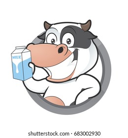 Cow with milk box in round frame