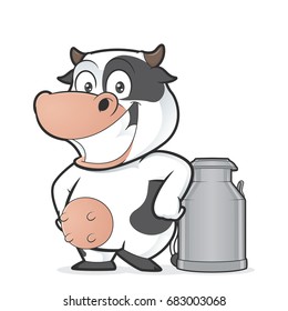 Cow with milk can