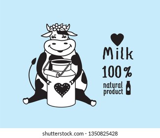 A cow with a milk can. Vector image