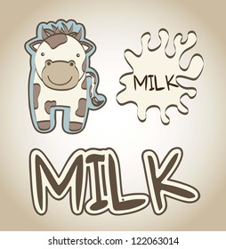 cow and milk cartoon over beige background. vector