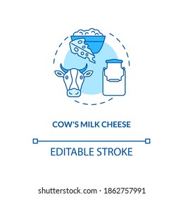 Cow milk cheese turquoise production concept icon. Manufacturing lactose product. Organic food. Dairy industry idea thin line illustration. Vector isolated outline RGB color drawing. Editable stroke