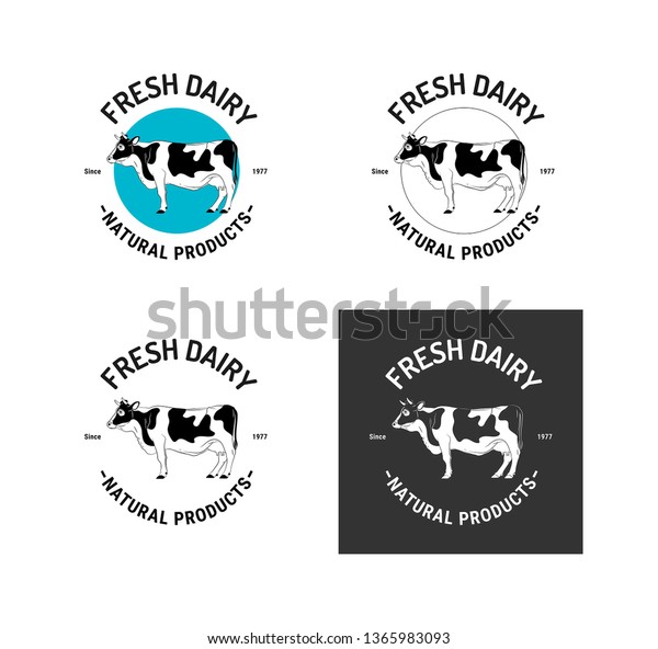 Cow Milk Dairy Logotype Set Label Stock Vector (Royalty Free ...