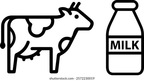 cow and milk line icons design for templates.